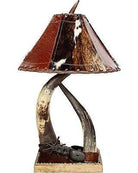 Steer horn western table lamp with cowhide and leather custom lamp shade made in the USA - Your Western Decor