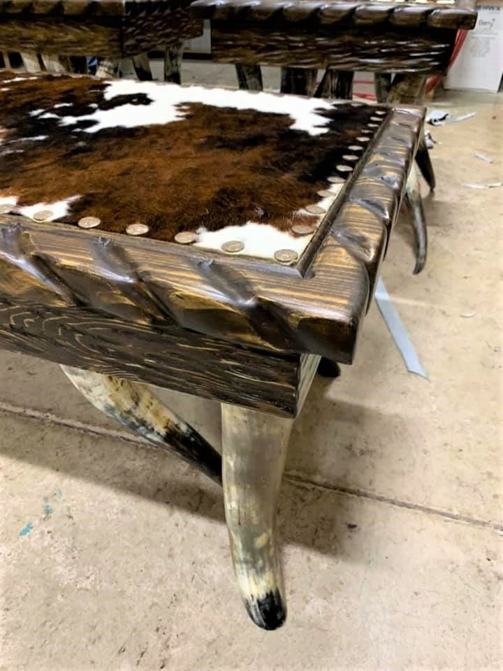 Steer horn and cowhide western accent tables - Your Western Decor