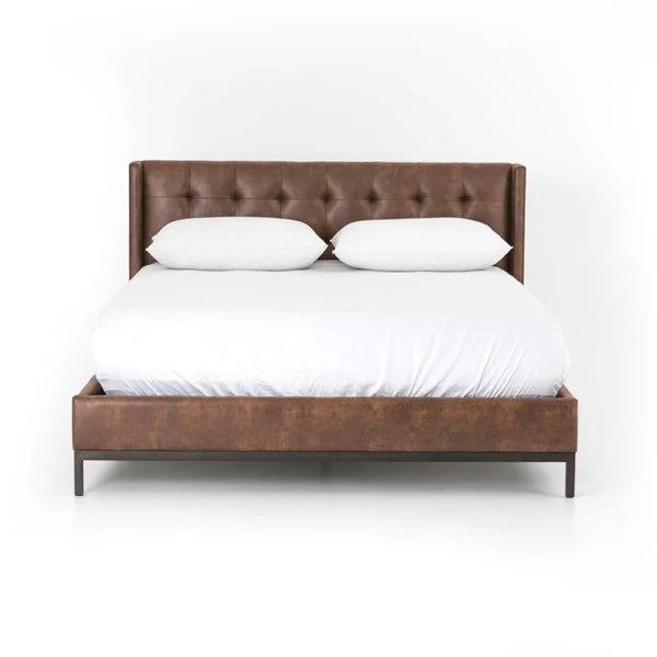 Brown Tufted Faux Leather Bed - Your Western Decor