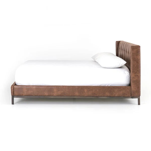 Brown Tufted Faux Leather Bed - Your Western Decor