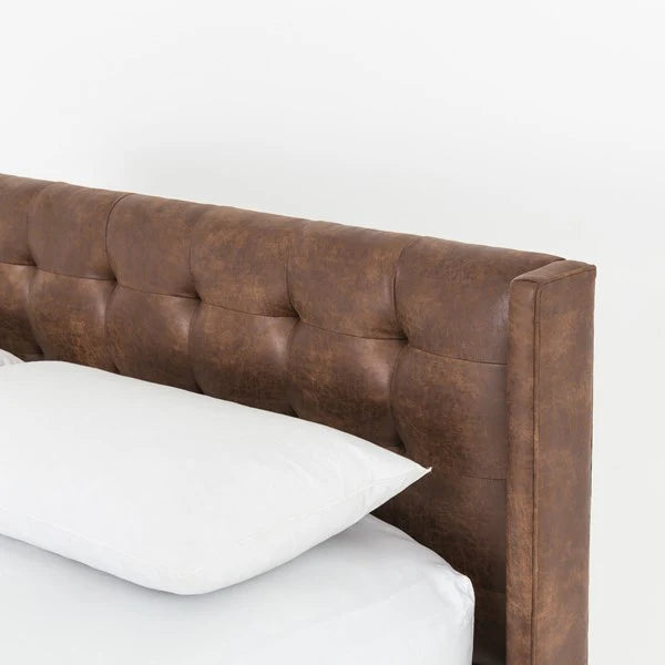 Brown Tufted Faux Leather Bed - Your Western Decor