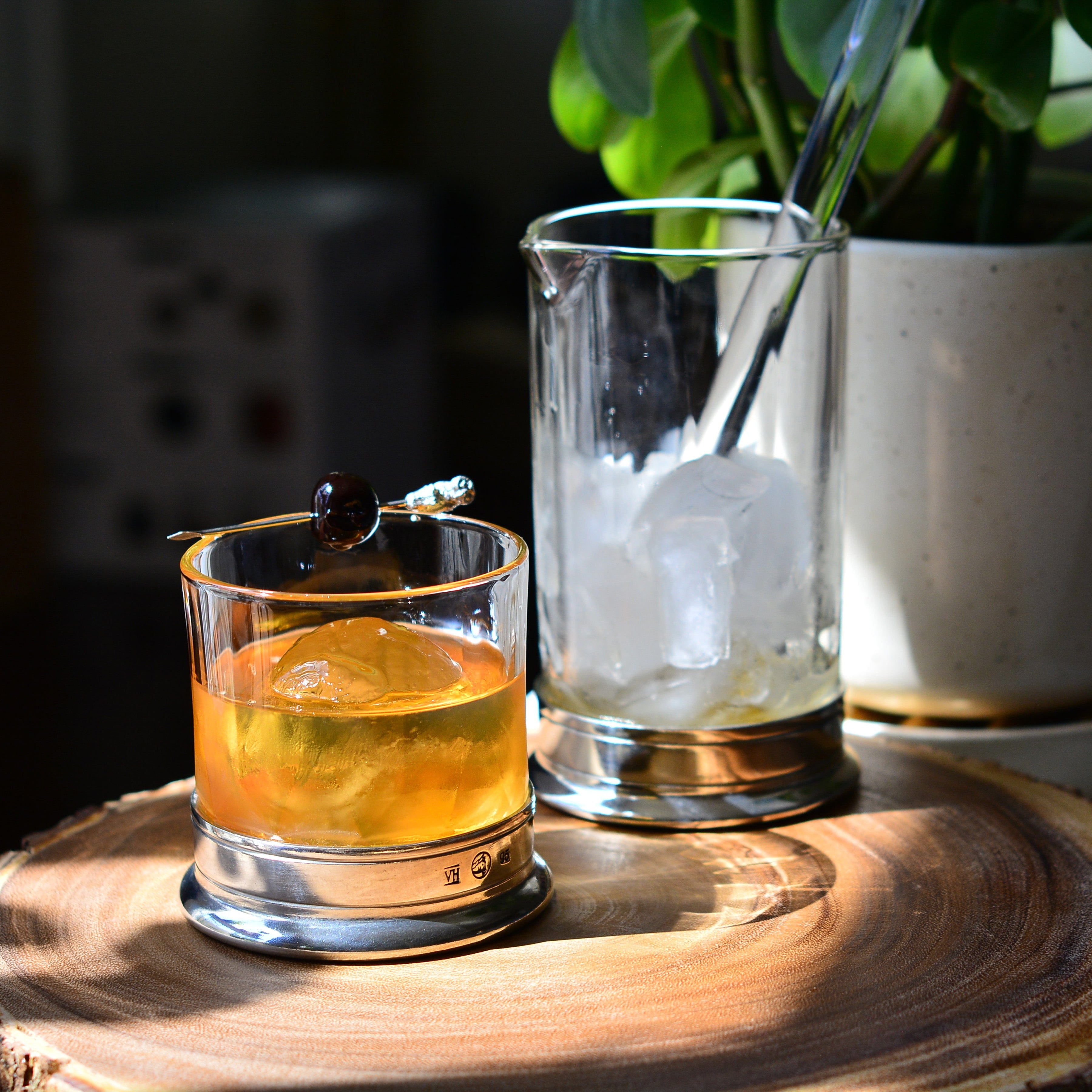 Lowball scotch glass with mixing pitcher and stir stick - Your Western Decor