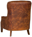 Brown tufted leather chair with embossed gator back and sides 