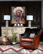 Southwestern living room with cowhide pouf and luxury leather and cowhide swivel chair - Your Western Decor