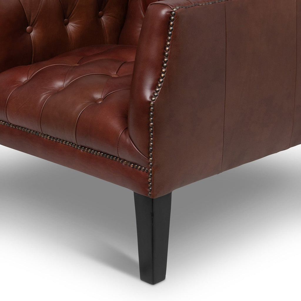 Luxury Mahogany Tufted Leather Club Chair Detail - Your Western Decor
