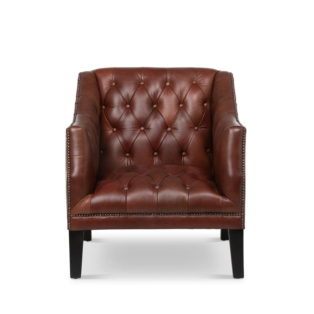 Luxury Mahogany Tufted Leather Club Chair Front - Your Western Decor
