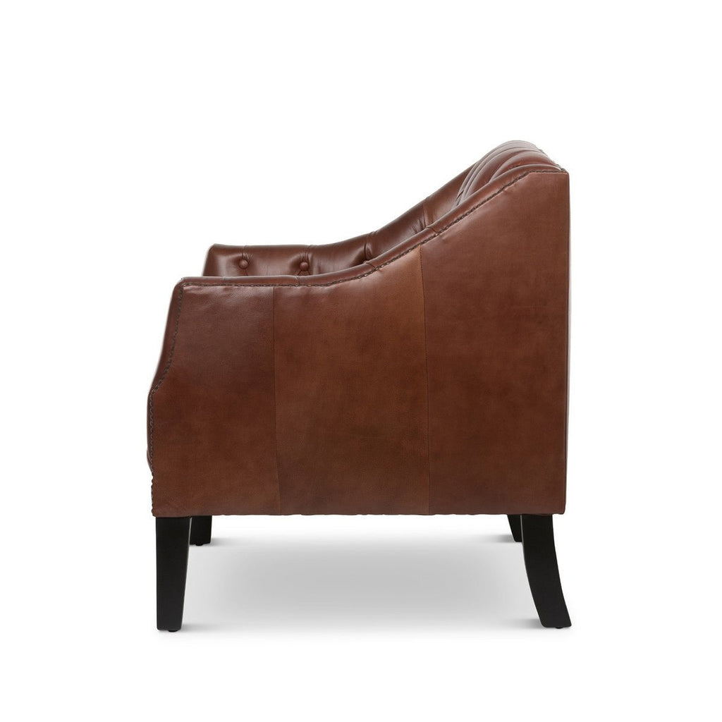 Luxury Mahogany Tufted Leather Club Chair Side - Your Western Decor