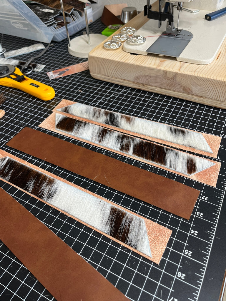 Hand making cowhide and leather napkin rings Pilot Rock, Oregon - Your Western Decor