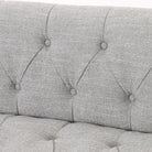 Maxine Distressed Tufted Sofa in light manor grey fabric exposed wood - Your Western Decor