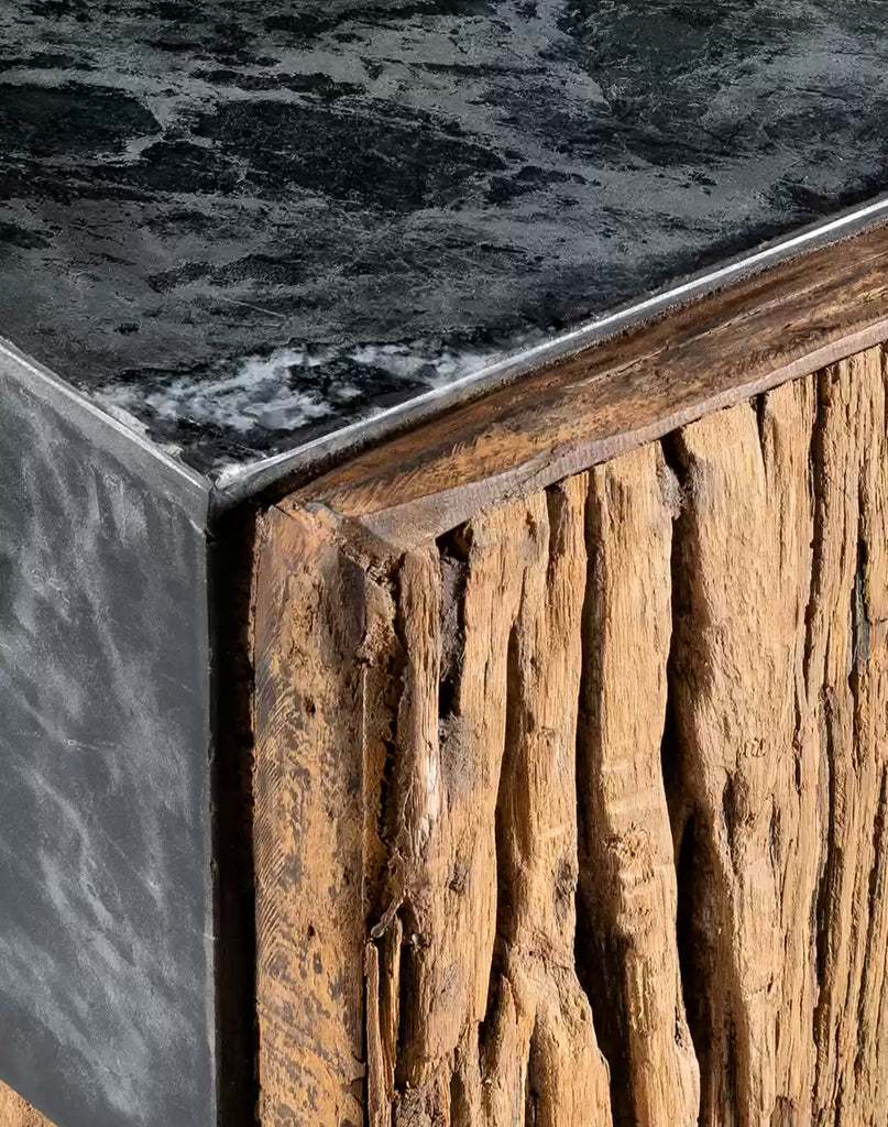 Reclaimed Pine & Marble Side Table detail - Your Western Decor