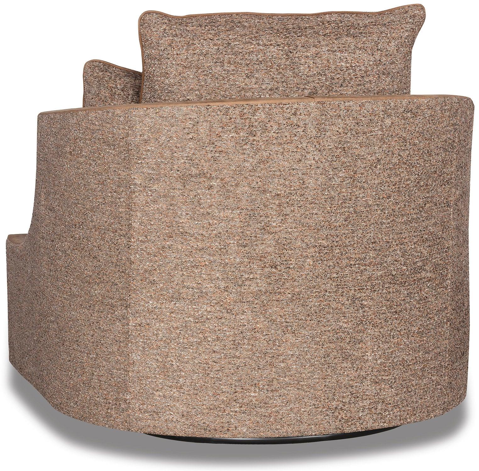 American made custom Marlowe Diamond Stitch Swivel Chair in fabric and leather 