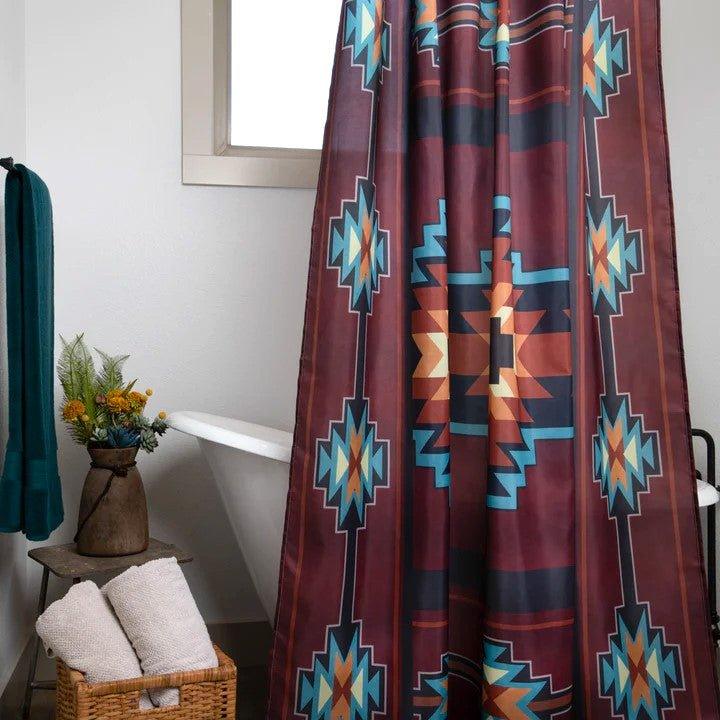 Maroon Southwestern Shower Curtain made in the USA - Your Western Decor