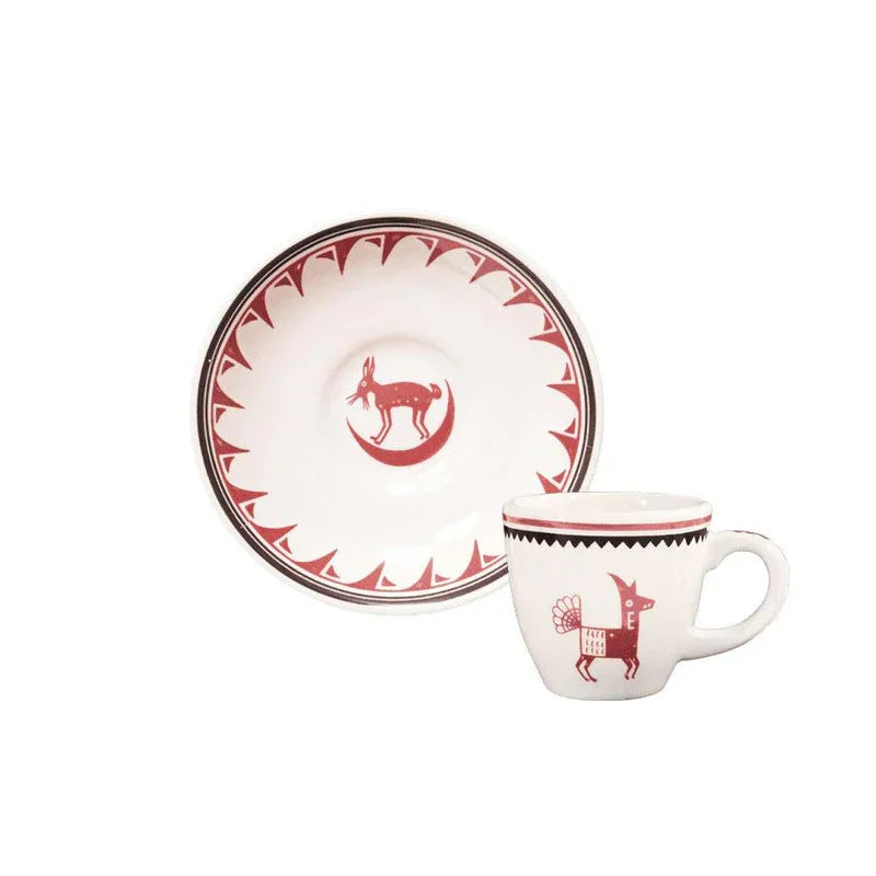Mimbreno espresso cup and saucer set in maroon and white - Your Western Decor