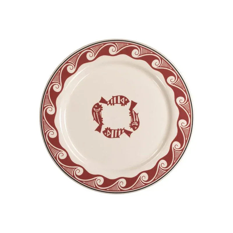 Maroon and white Mimbreño Four Fish Maroon Charger Plate - Your Western Decor