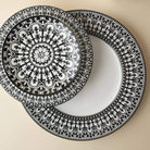 Matriarch Black & White Porcelain Salad Plate and canape plate. Made in the USA. Your Western Decor