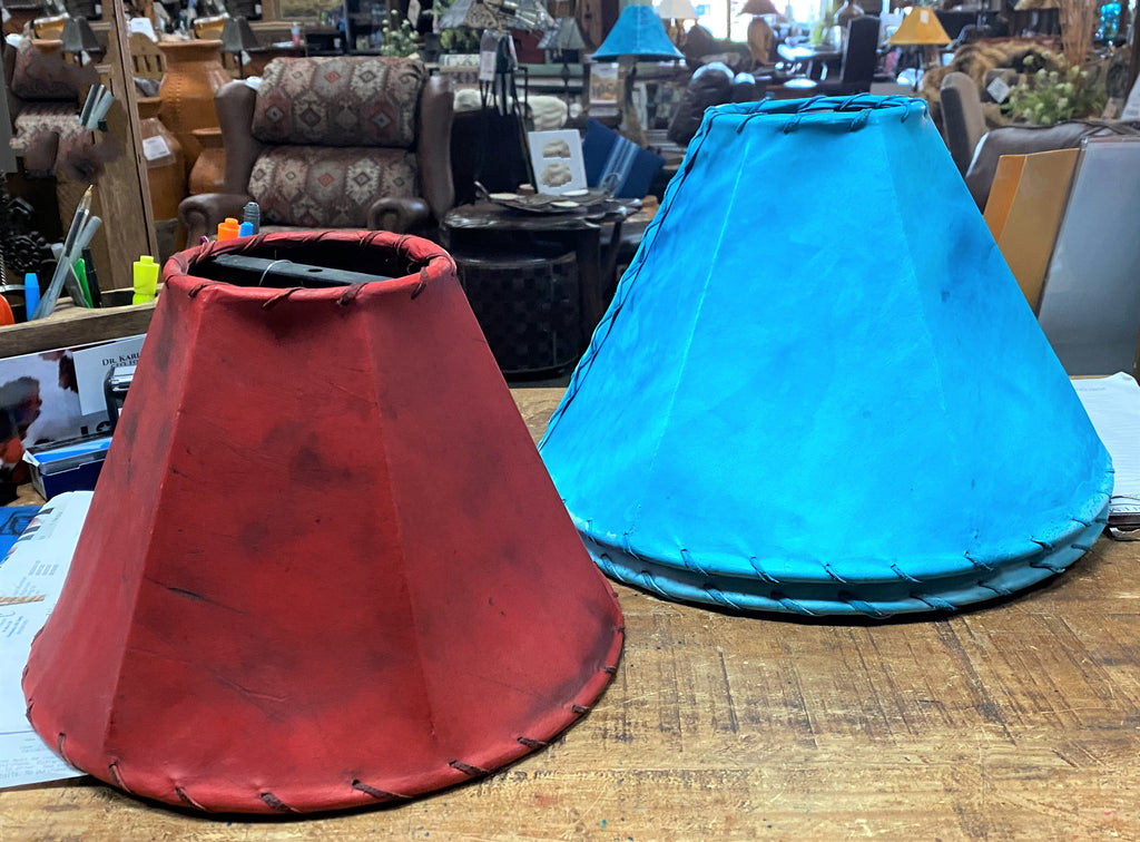 Red and Turquoise Dyed Rawhide Lamp Shades - Your Western Decor