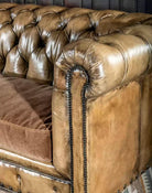 Maverick Chesterfield Couch in bone putty burnished leather - American made - Your Western Decor