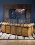 Maverick Chesterfield Couch back  in bone putty burnished leather - American made - Your Western Decor