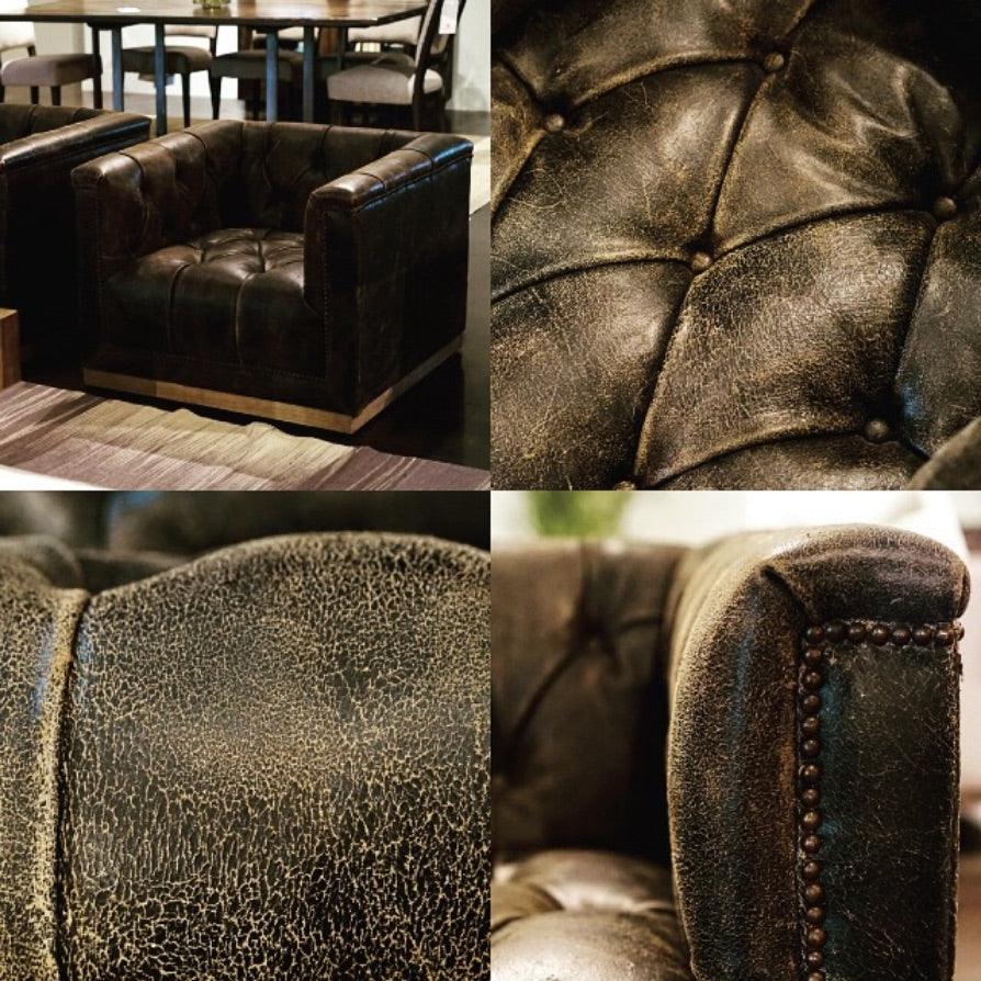 Maxine distressed black tufted swivel chair - Your Western Decor