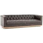 Maxine Distressed Tufted Sofa in distressed black fabric exposed wood - Your Western Decor