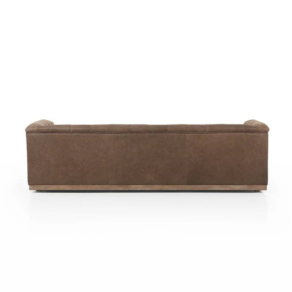 Maxine Distressed Tufted Sofa back with exposed wood - Your Western Decor