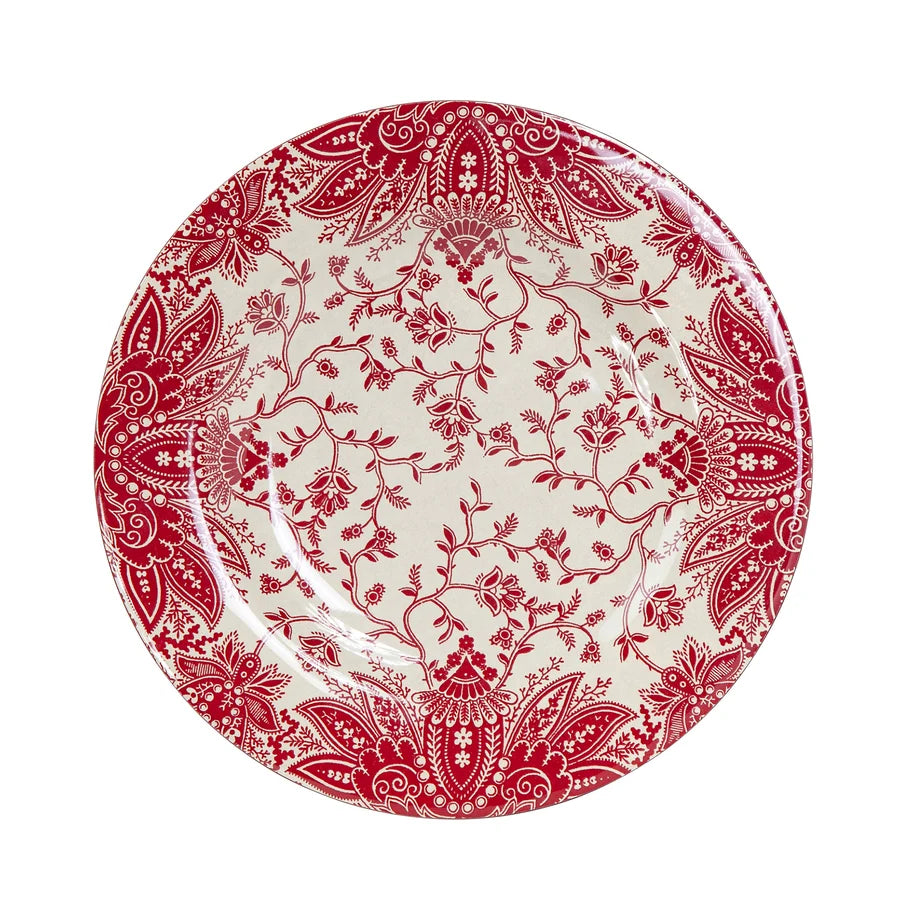 red and cream floral paisley melamine salad plate