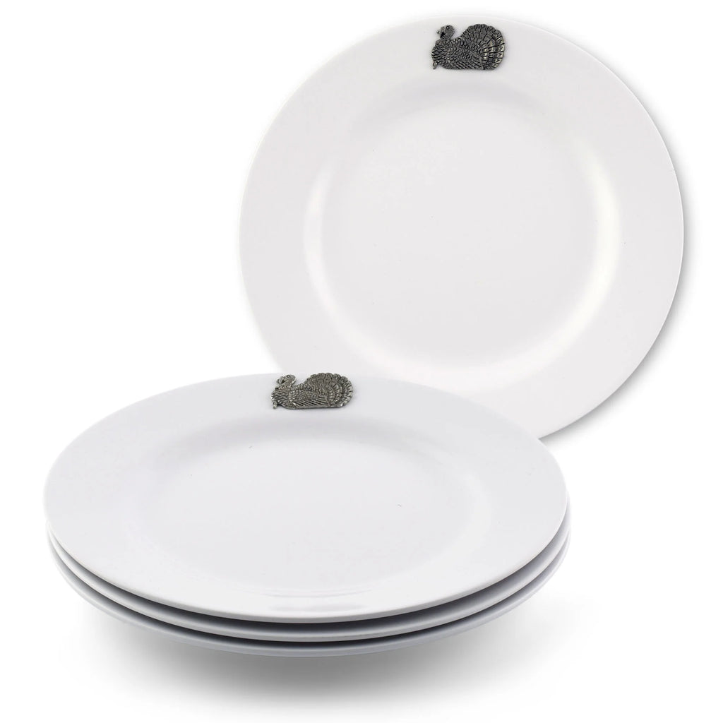 White Melamine 10" Plates w/ Pewter Turkey - Your Western Decor