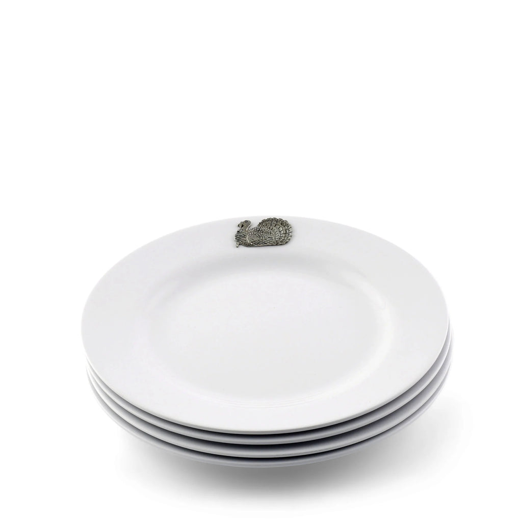 White Melamine 10" Plates w/ Pewter Turkey - Your Western Decor