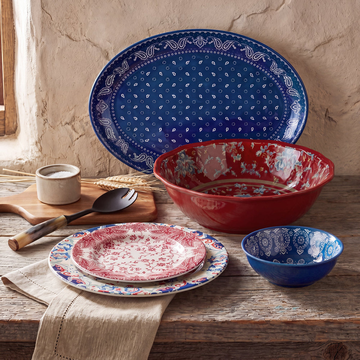 Melamine western dishes and serving bowl and platter 