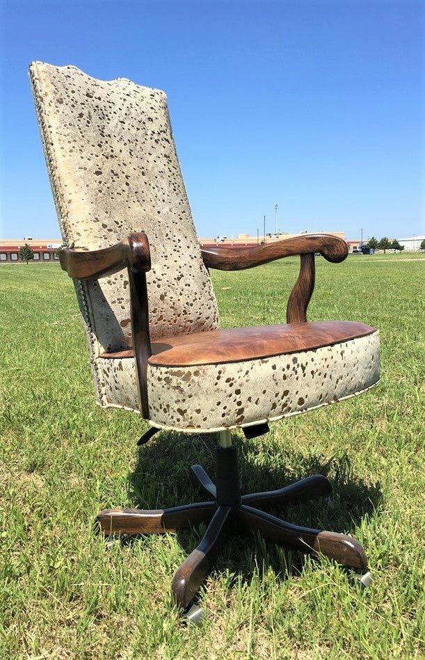 Custom upholsteredGold Acid Wash Cowhide Office Chair made in the USA - Your Western Decor