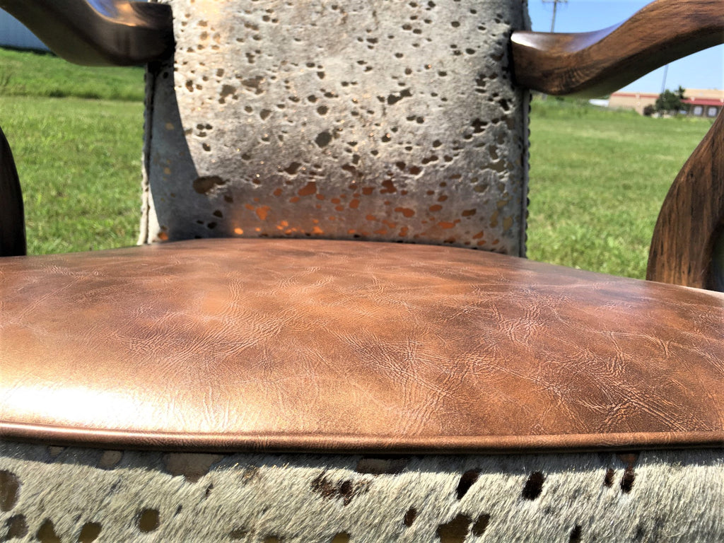 Custom upholsteredGold Acid Wash Cowhide Office Chair made in the USA - Your Western Decor