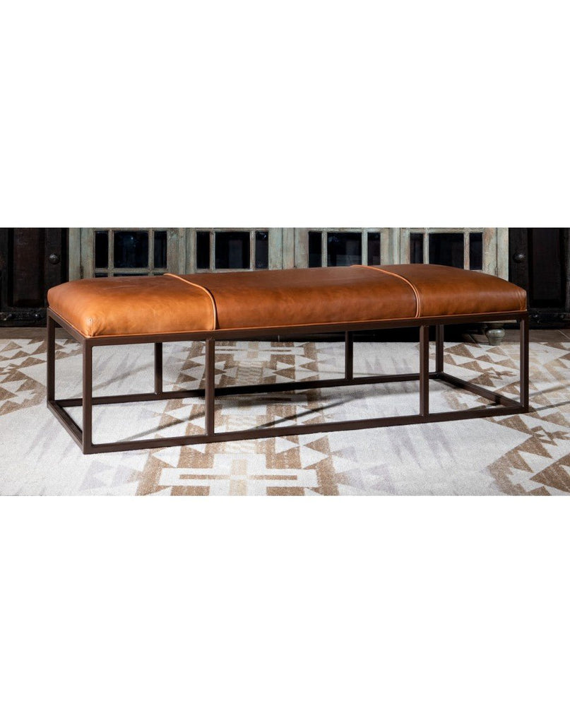 Mexia Leather and Iron Long Bench - Your Western Decor