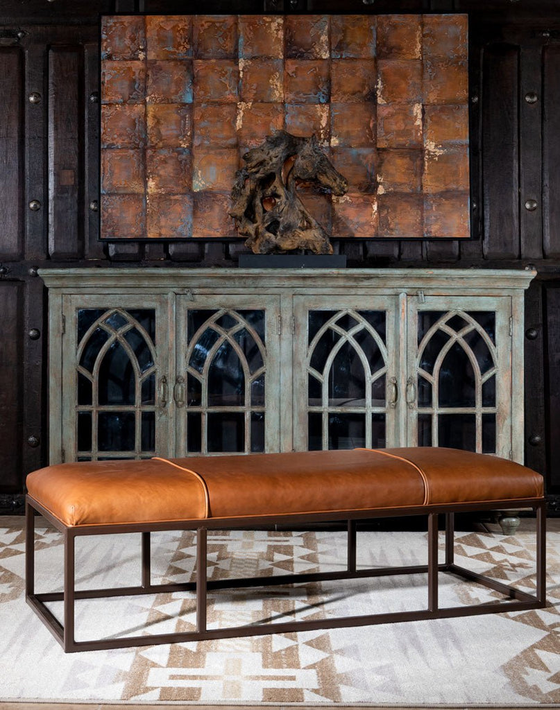 Mexia Leather and Iron Long Bench - Your Western Decor