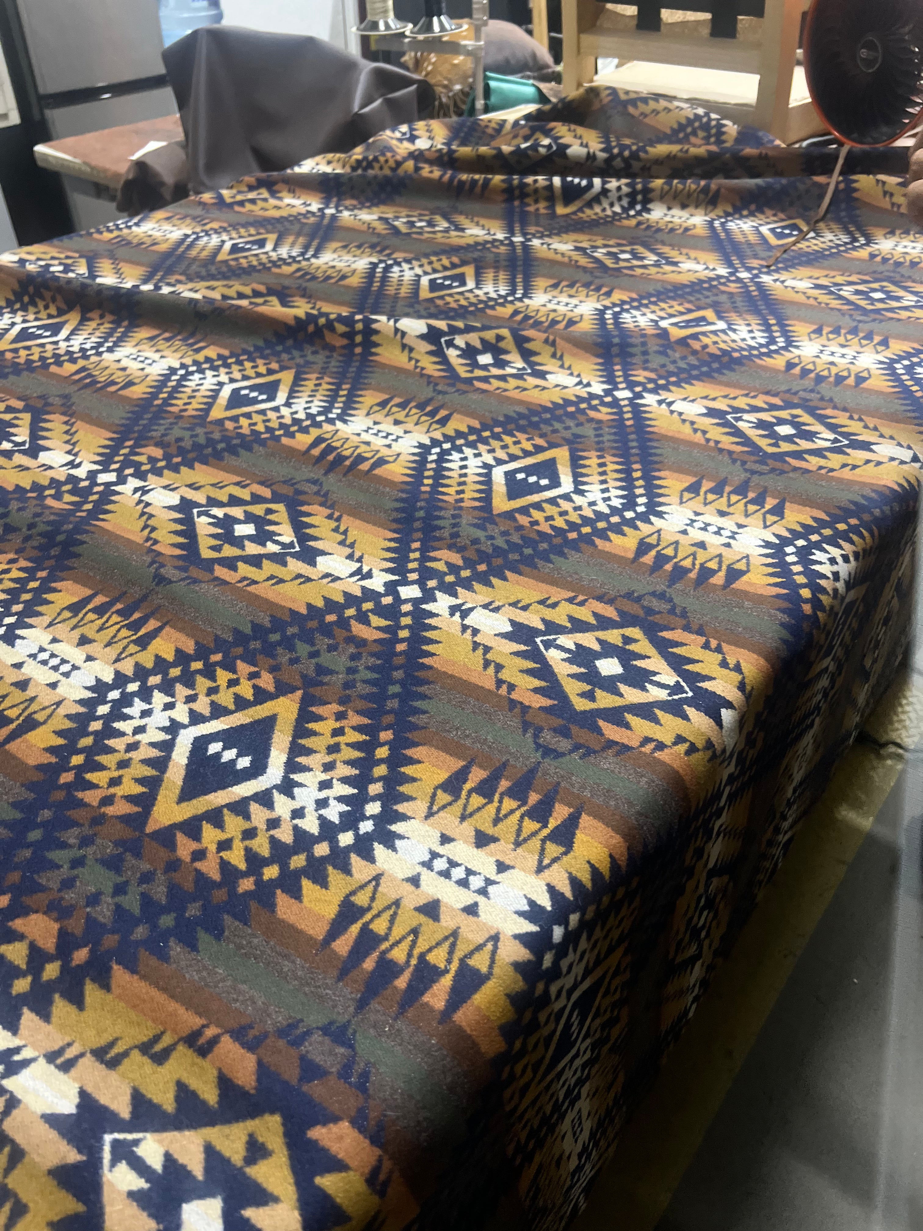 Blue, gold, white, mustard, Mission Trails upholstery fabric by Pendleton Woolen Mills