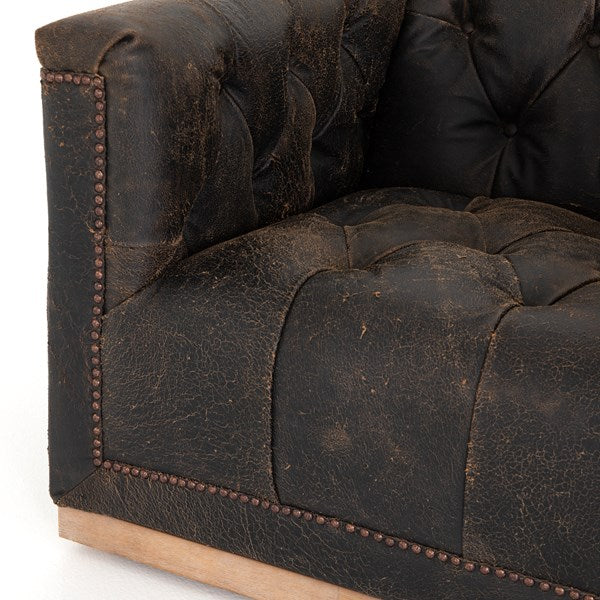 Distressed black Maxine Distressed Tufted Swivel Chair - Your Western Decor