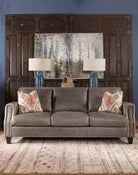 Modern Rustic Grey Leather Sofa made in the USA - Your Western Decor