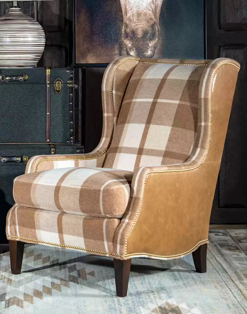 American Made Mohair Flannel & Leather Arm Chair - Your Western Decor