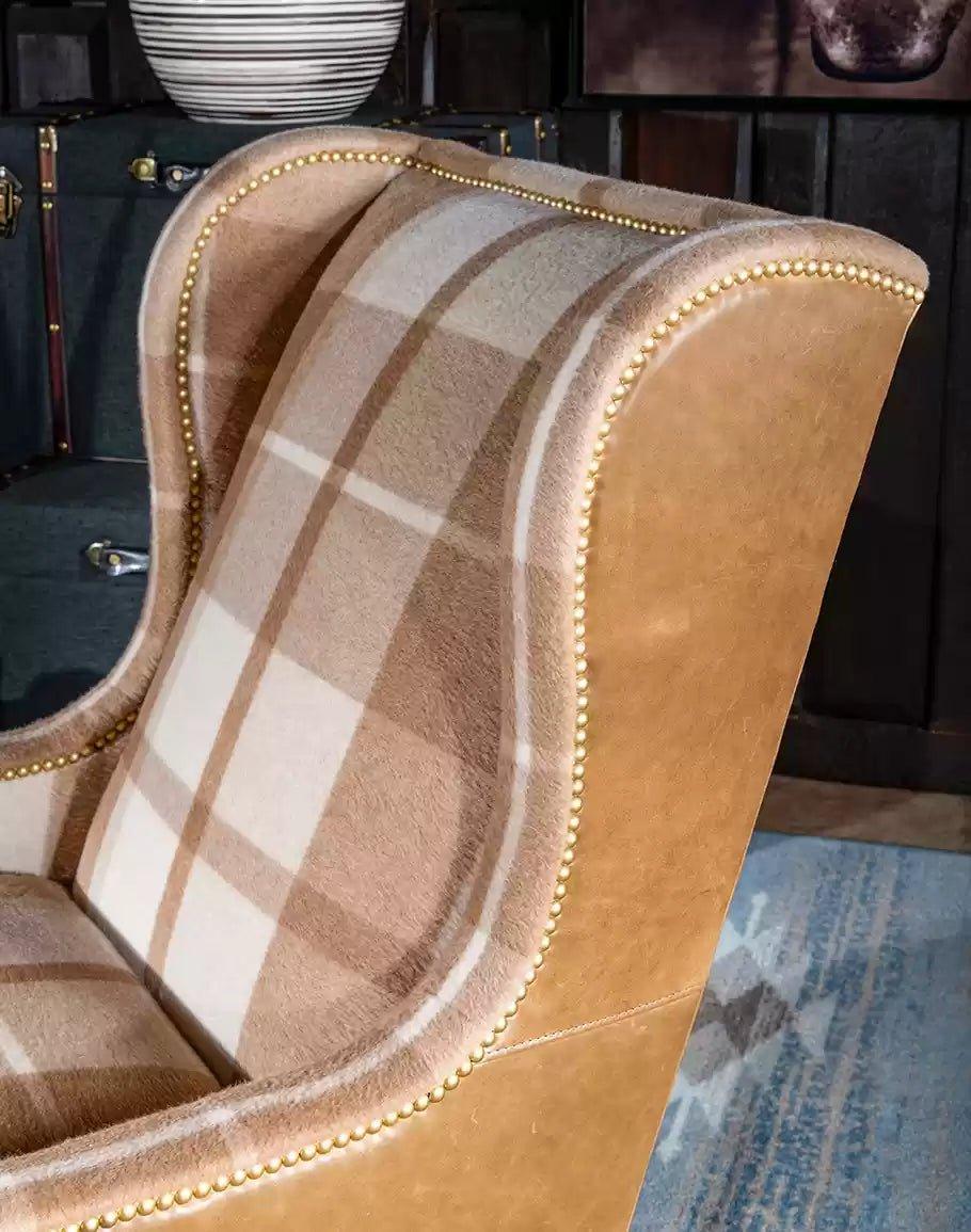 Mohair Plaid Flannel & Leather Arm Chair - Your Western Decor