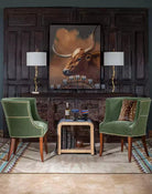 American Made Mohair Sage Green Accent Chairs in Rustic Room Setting - Your Western Decor