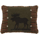 Pillow with moose silhouette and plaid border on a green background - Your Western Decor