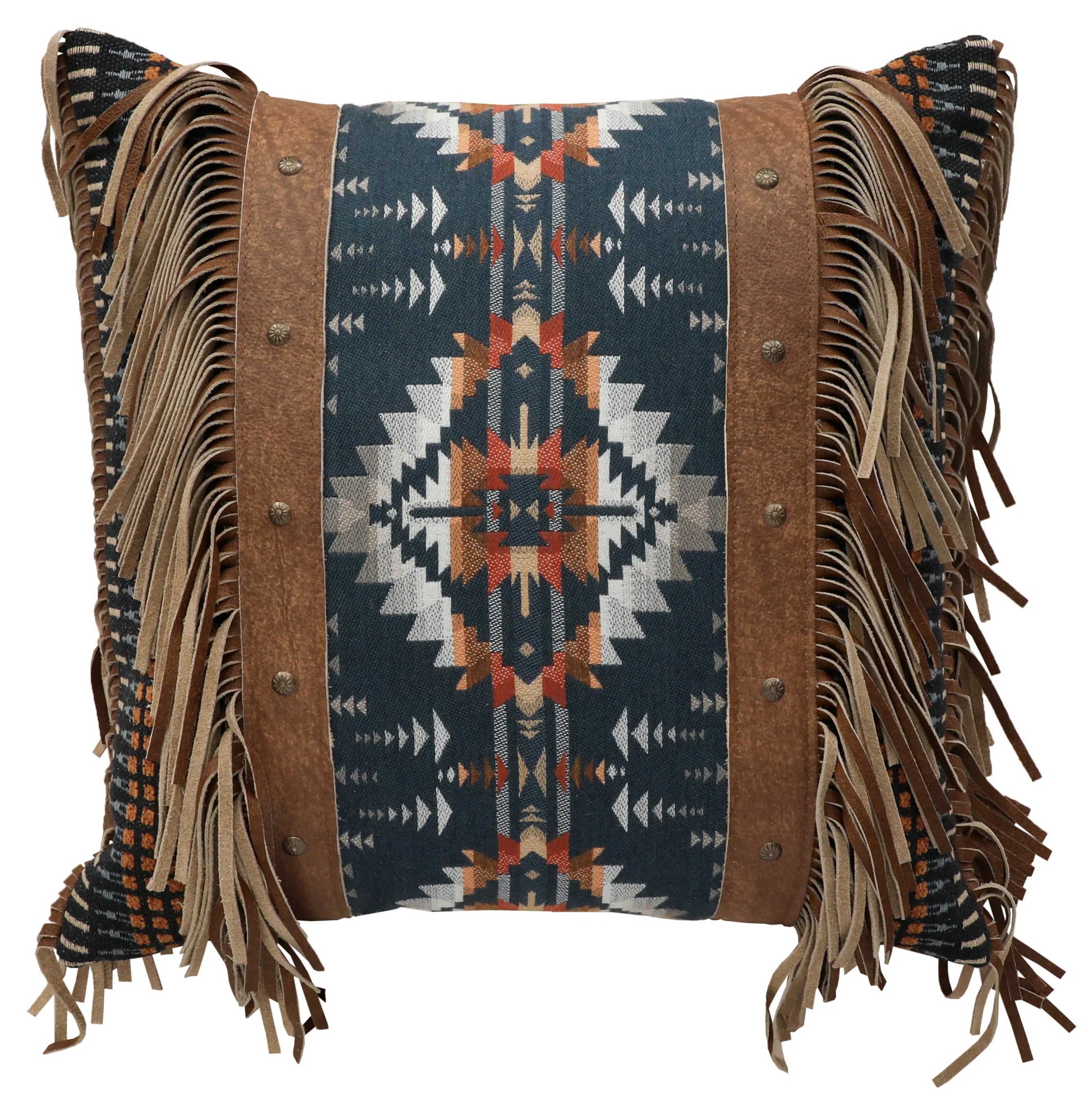 Moreno Midnight Pillow with leather accents made in the USA - Your Western Decor