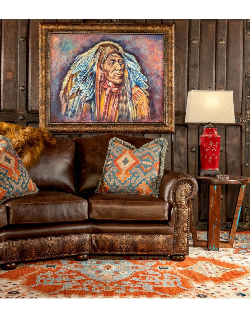 Native American Indian Framed Print on Canvas in Living Room Setting - Your Western Decor
