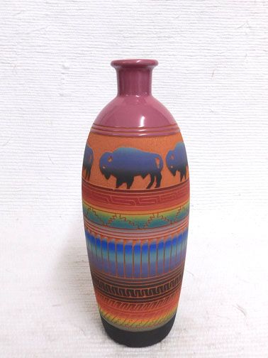 Native American Buffalo Etched Red Clay Vase - Your Western Decor