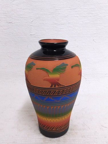 Native American Eagle Etched Short Vase - Your Western Decor