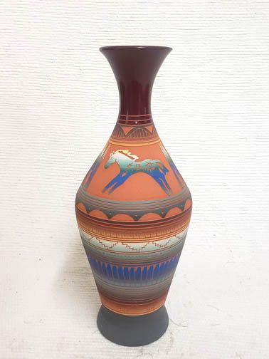 Native American Horse Etched Clay Vase - Your Western Decor