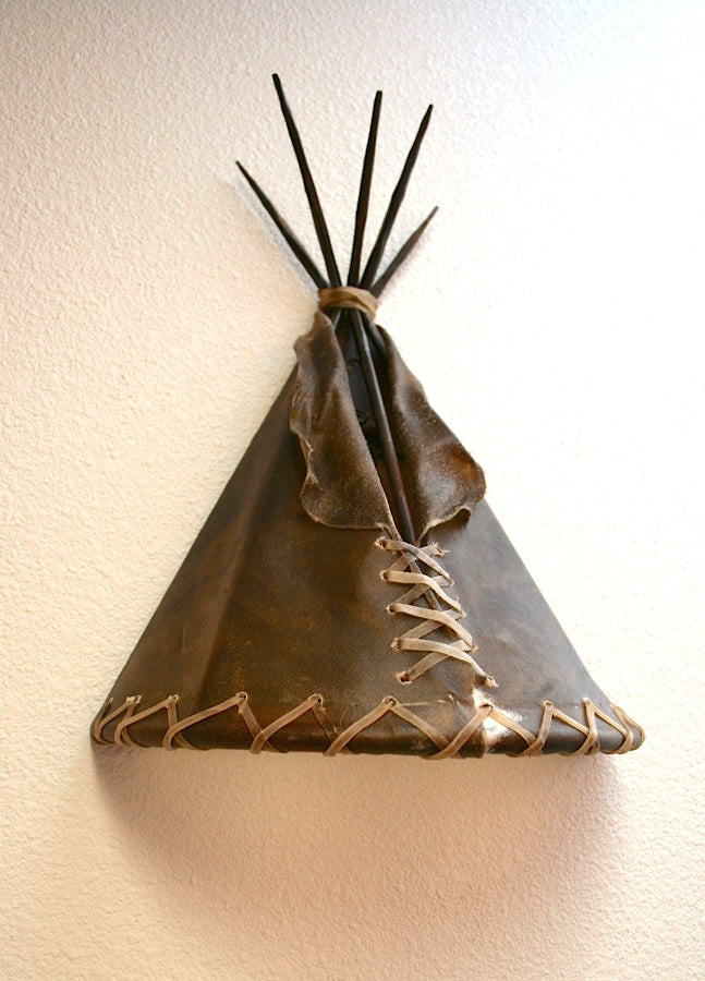 rust patina rawhide tipi wall sconce southwestern rustic wall lighting handmade USA