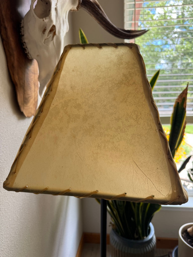 Natural rectangle rawhide lamp shade with light off 