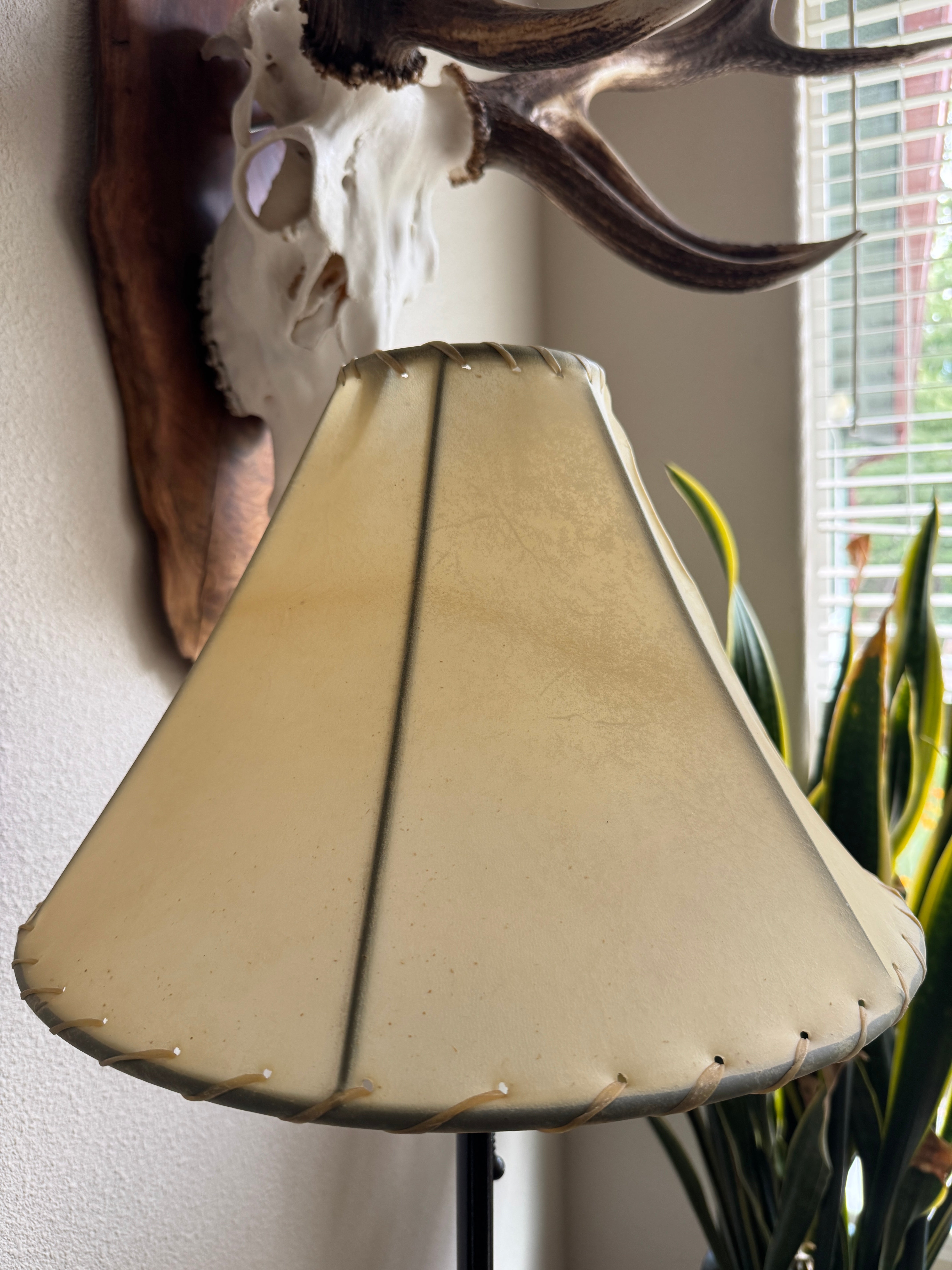 Handmade round rawhide lamp shade in natural color 