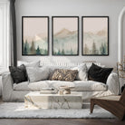 Modern watercolor mountain 3-pc art with black frames 