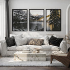mountain lake wall art landscape print set with black wood frames